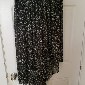 Black floral high low skirt